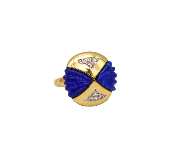 -Modernist Sculptural Ring In 18Kt Yellow Gold With 3.24 Ctw In Diamonds And Lapis Lazuli