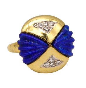 -Modernist Sculptural Ring In 18Kt Yellow Gold With 3.24 Ctw In Diamonds And Lapis Lazuli