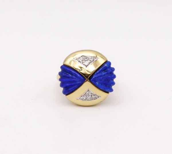 -Modernist Sculptural Ring In 18Kt Yellow Gold With 3.24 Ctw In Diamonds And Lapis Lazuli