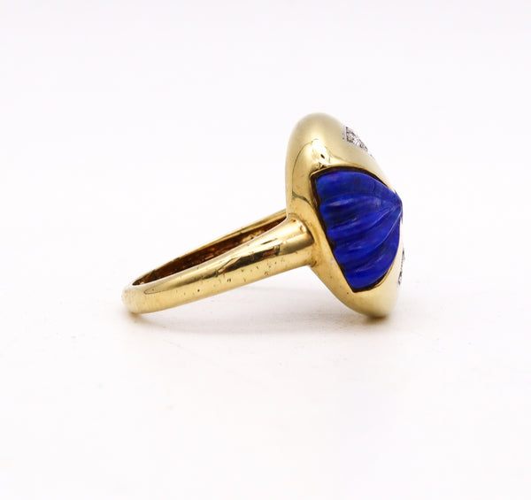 -Modernist Sculptural Ring In 18Kt Yellow Gold With 3.24 Ctw In Diamonds And Lapis Lazuli