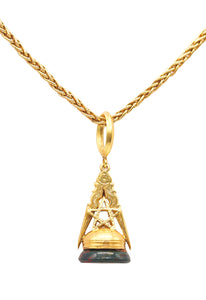 -Victorian 1890 Masonic Seal Fob Pendant In 14Kt Gold With Plain Bloodstone