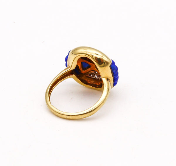 -Modernist Sculptural Ring In 18Kt Yellow Gold With 3.24 Ctw In Diamonds And Lapis Lazuli