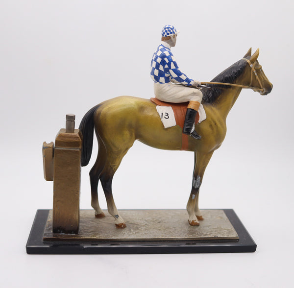 AUSTRIAN 1910-1915 Sculptural Enameled Racehorse With Jockey Desk Touch Striker