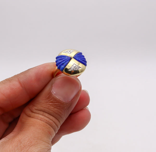 -Modernist Sculptural Ring In 18Kt Yellow Gold With 3.24 Ctw In Diamonds And Lapis Lazuli