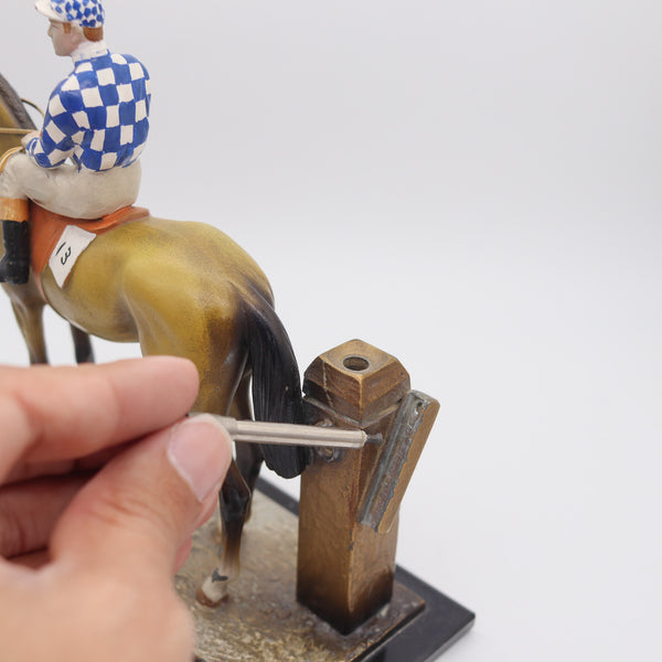 AUSTRIAN 1910-1915 Sculptural Enameled Racehorse With Jockey Desk Touch Striker