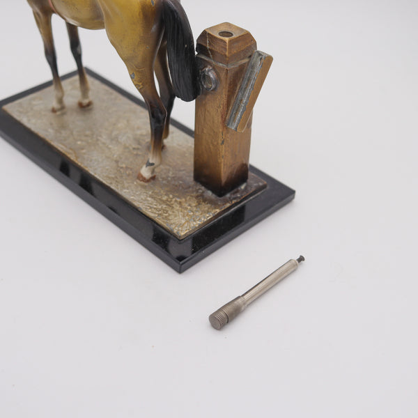 AUSTRIAN 1910-1915 Sculptural Enameled Racehorse With Jockey Desk Touch Striker