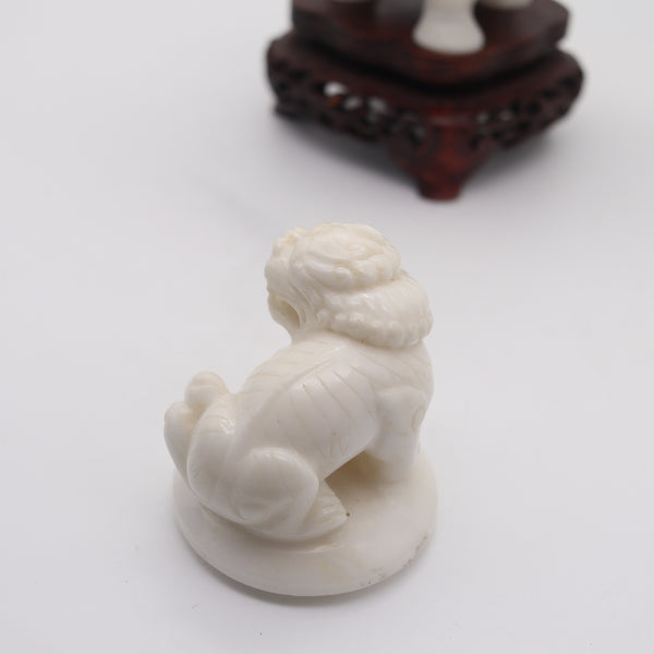 QING DYNASTY 19th Century Carved Foo-Dog Censer With Cover Lid In White Marble