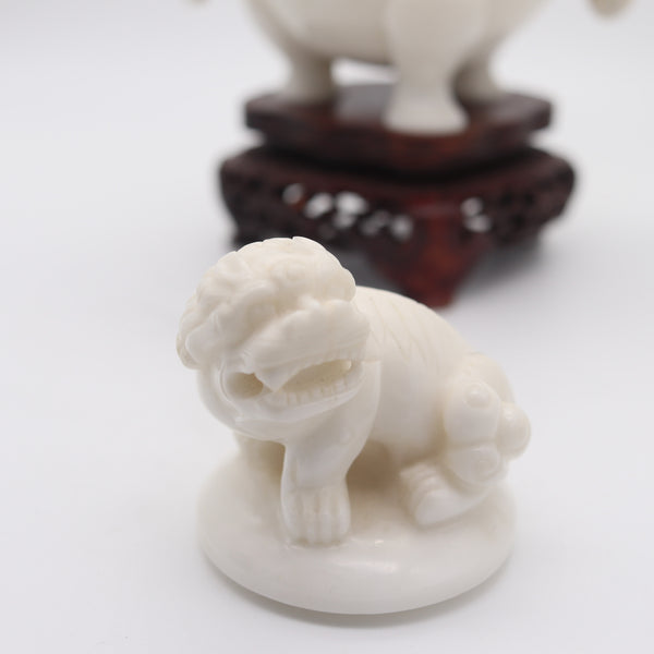 QING DYNASTY 19th Century Carved Foo-Dog Censer With Cover Lid In White Marble