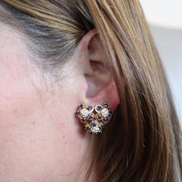 CARTIER 1950 Clips Earrings In  18Kt Gold With 4.26 Ctw In Diamonds & Sapphires