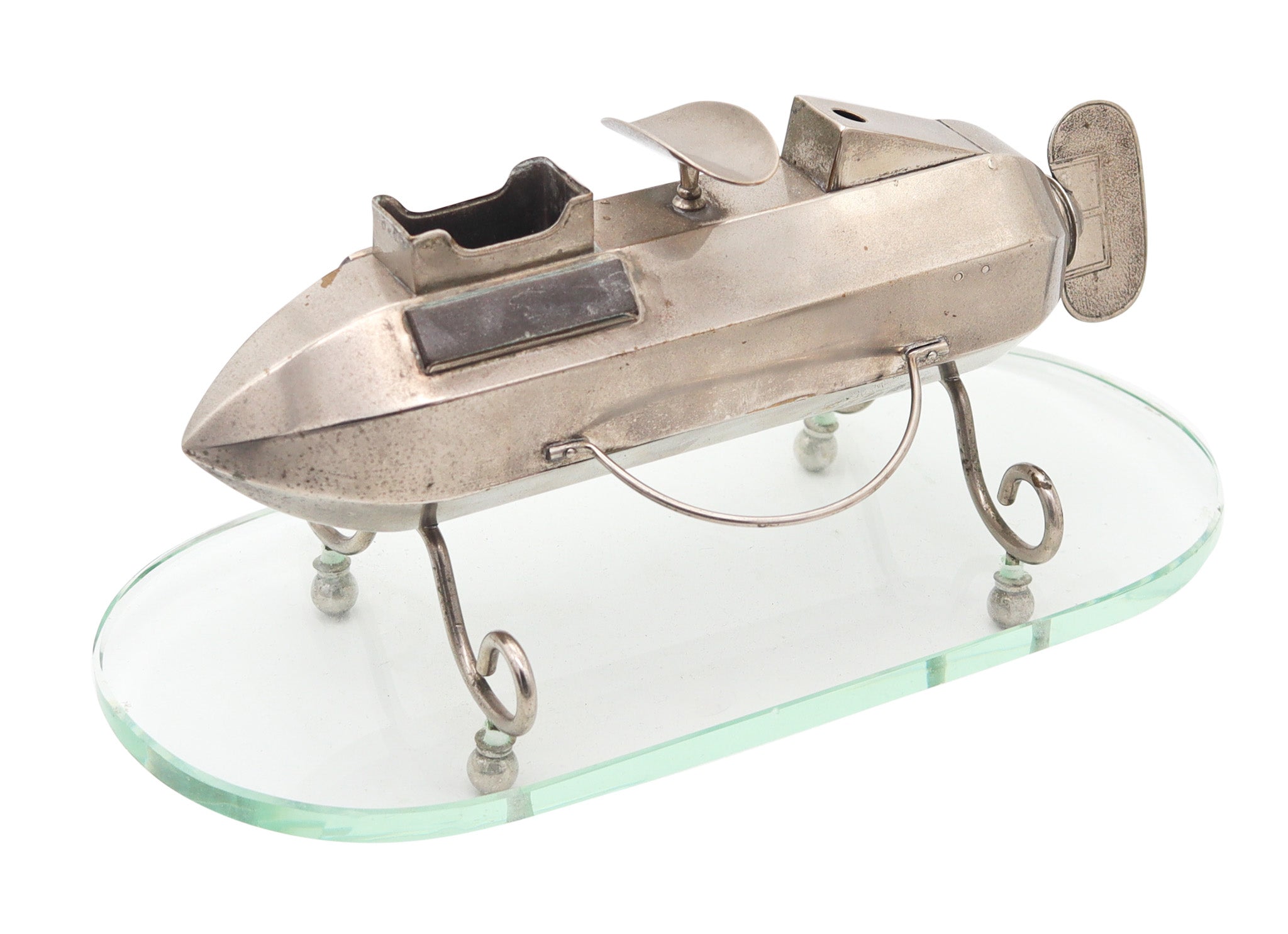 GERMANY 1920 Art-Deco Graff Zeppelin Shaped Desk Cigar Cutter Match Holder