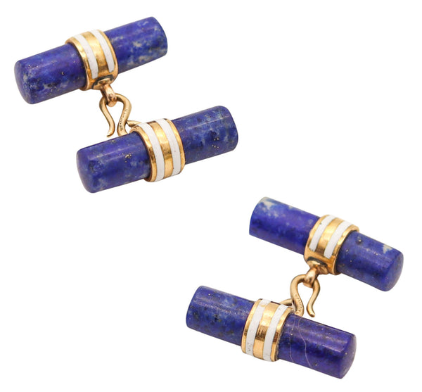 WEDDERIEN New York 1925 Art Deco Enameled Cufflinks In 18Kt Gold & Lapis Lazuli