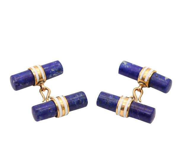 WEDDERIEN New York 1925 Art Deco Enameled Cufflinks In 18Kt Gold & Lapis Lazuli