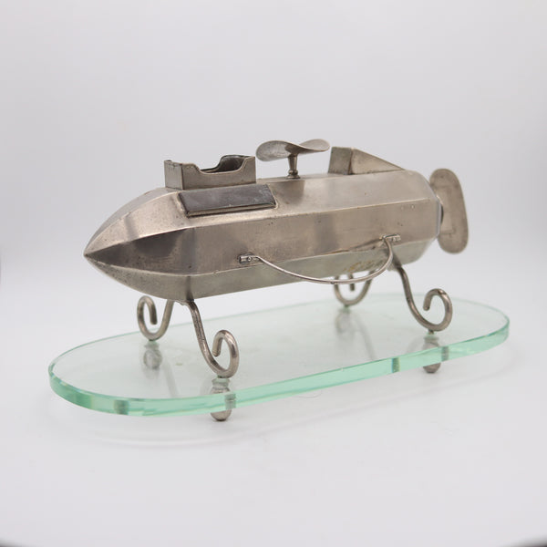 GERMANY 1920 Art-Deco Graff Zeppelin Shaped Desk Cigar Cutter Match Holder