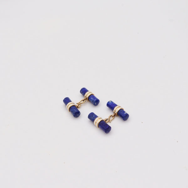 WEDDERIEN New York 1925 Art Deco Enameled Cufflinks In 18Kt Gold & Lapis Lazuli