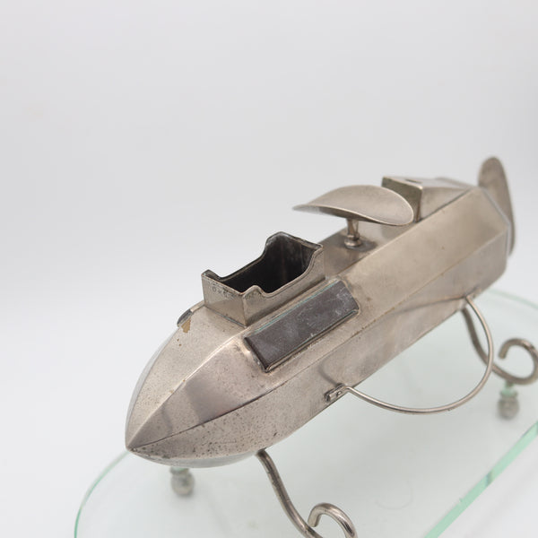 GERMANY 1920 Art-Deco Graff Zeppelin Shaped Desk Cigar Cutter Match Holder