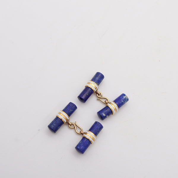 WEDDERIEN New York 1925 Art Deco Enameled Cufflinks In 18Kt Gold & Lapis Lazuli