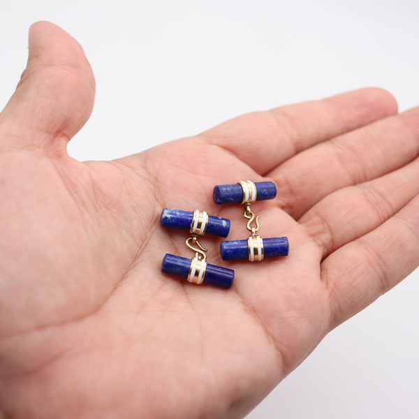 WEDDERIEN New York 1925 Art Deco Enameled Cufflinks In 18Kt Gold & Lapis Lazuli