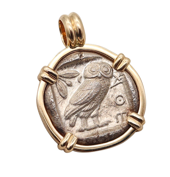ATTICA 449 BC Athens Owl Tetradrachm Pendant Mounted In 14kT Gold With COA