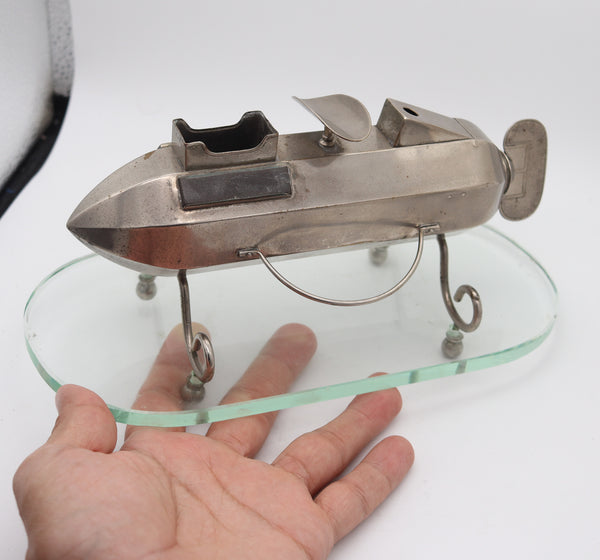 GERMANY 1920 Art-Deco Graff Zeppelin Shaped Desk Cigar Cutter Match Holder