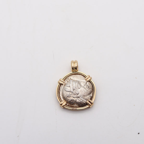 ATTICA 449 BC Athens Owl Tetradrachm Pendant Mounted In 14kT Gold With COA