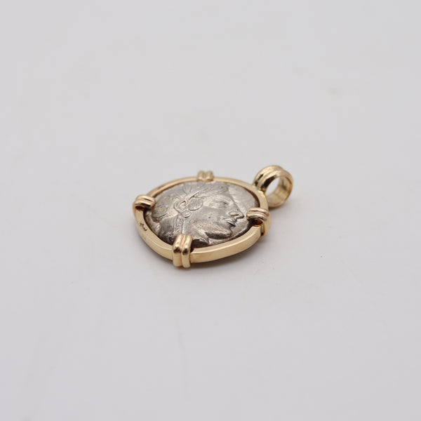 ATTICA 449 BC Athens Owl Tetradrachm Pendant Mounted In 14kT Gold With COA