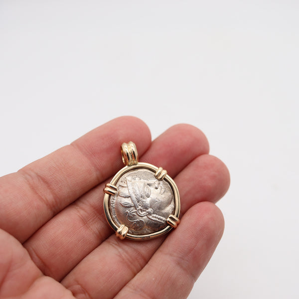 ATTICA 449 BC Athens Owl Tetradrachm Pendant Mounted In 14kT Gold With COA
