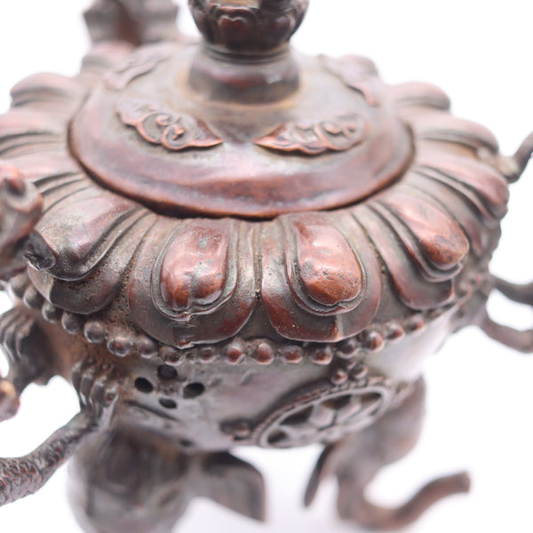 QING DYNASTY 19th Century Dragons Bronze Censer With Scepter Cover Lid