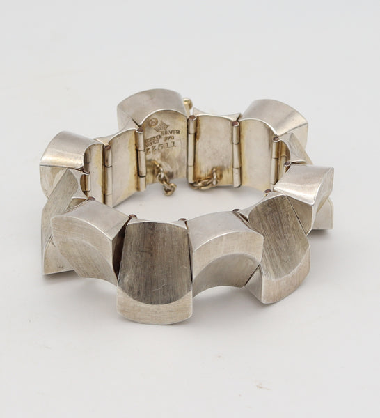 ANTONIO PINEDA 1950 Modernist Geometric Links Bracelet In Solid .970 Silver