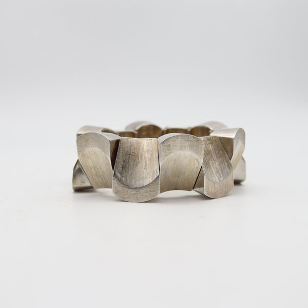 ANTONIO PINEDA 1950 Modernist Geometric Links Bracelet In Solid .970 Silver