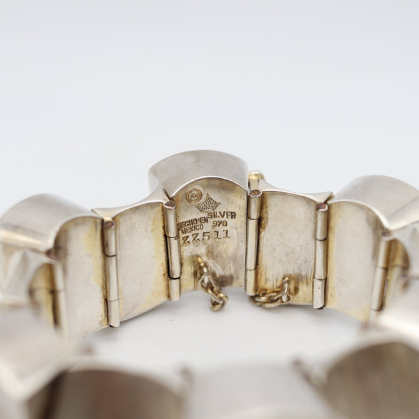 ANTONIO PINEDA 1950 Modernist Geometric Links Bracelet In Solid .970 Silver