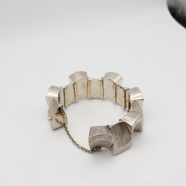ANTONIO PINEDA 1950 Modernist Geometric Links Bracelet In Solid .970 Silver