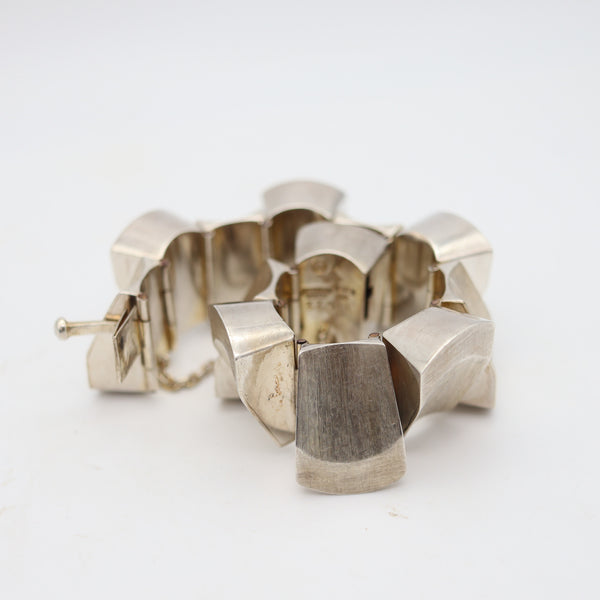 ANTONIO PINEDA 1950 Modernist Geometric Links Bracelet In Solid .970 Silver