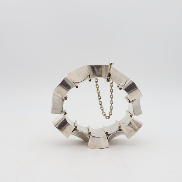 ANTONIO PINEDA 1950 Modernist Geometric Links Bracelet In Solid .970 Silver