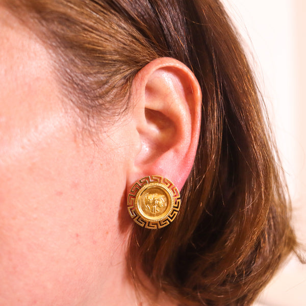 -Greek Revival Clips On Earrings With Alexander III Coins In 18Kt Yellow Gold