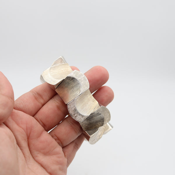 ANTONIO PINEDA 1950 Modernist Geometric Links Bracelet In Solid .970 Silver