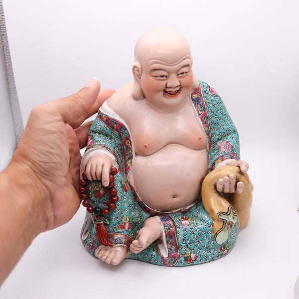 CHINA REPUBLICAN 20th Century Buddha Statue In Porcelain Zeng Long Sheng Mark