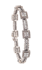 -Italian Modernist Station Bracelet In 18Kt White Gold With 7.44 Ctw In Diamonds