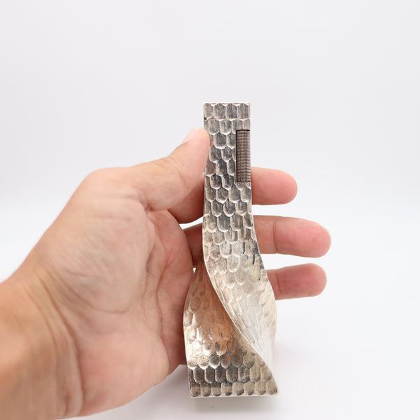DUNHILL London 1979 Rare Sculptural Modernism Desk Lighter In .925 Sterling Silver