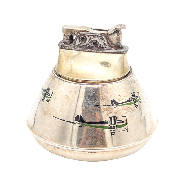 EVANS 1930 Art-Deco Enameled Desk Lighter In .925 Sterling With Planes