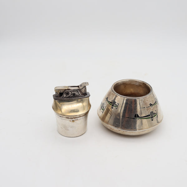 EVANS 1930 Art-Deco Enameled Desk Lighter In .925 Sterling With Planes