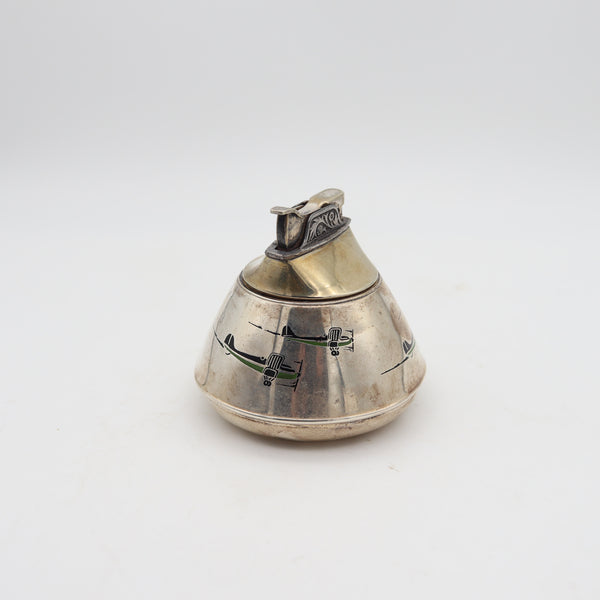 EVANS 1930 Art-Deco Enameled Desk Lighter In .925 Sterling With Planes