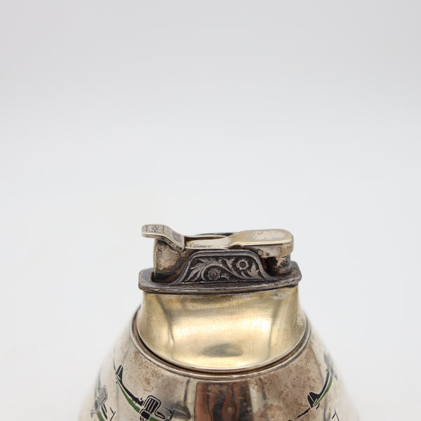 EVANS 1930 Art-Deco Enameled Desk Lighter In .925 Sterling With Planes
