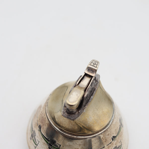 EVANS 1930 Art-Deco Enameled Desk Lighter In .925 Sterling With Planes