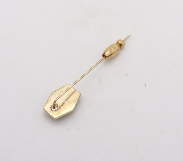 -Art Deco 1930 Essex Glass Stick Pin Of A Clarinet Musician In 14Kt Yellow Gold