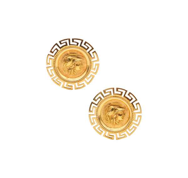 -Greek Revival Clips On Earrings With Alexander III Coins In 18Kt Yellow Gold