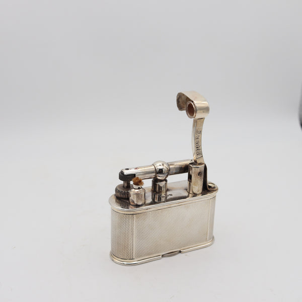 DUNHILL London 1936 Deco Half-Giant Petrol Desk Lighter In .925 Sterling Silver