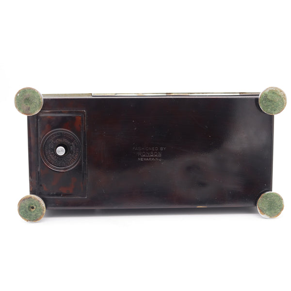 RONSON 1937 Art Deco Brown Lacquered Desk Box With Touch Tip Striker Lighter