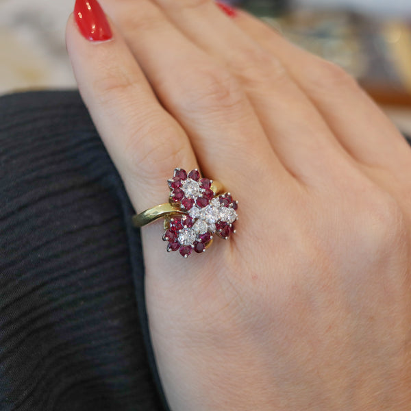 OSCAR HEYMAN Cluster Cocktail Ring In 18Kt Gold With 3.36 Ctw In Diamonds & Rubies