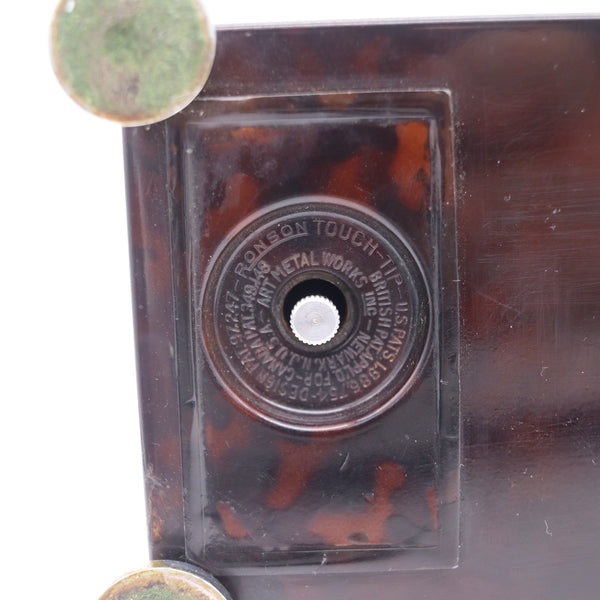 RONSON 1937 Art Deco Brown Lacquered Desk Box With Touch Tip Striker Lighter