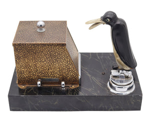 RONSON 1930 Pik A Cig Magic Penguin Lighter Cigarette Dispenser Desk Box